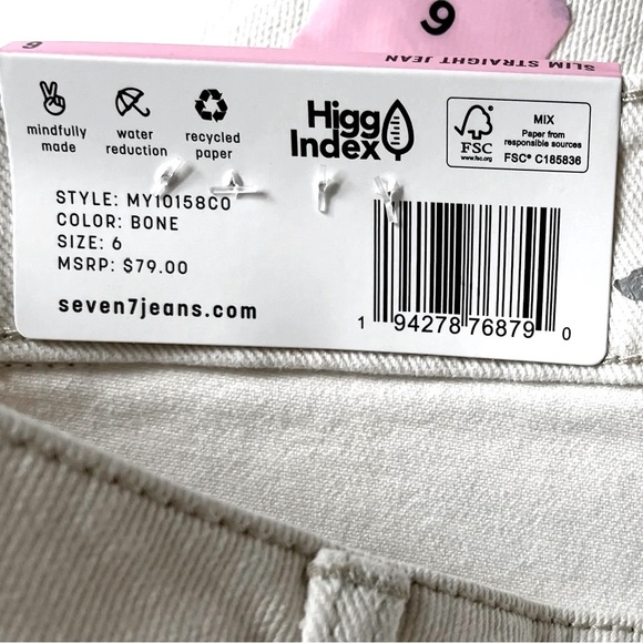 Seven7 High Rise Slim Straight Leg Jeans Womens 6 Bone Stretchy NWT - Picture 6 of 12